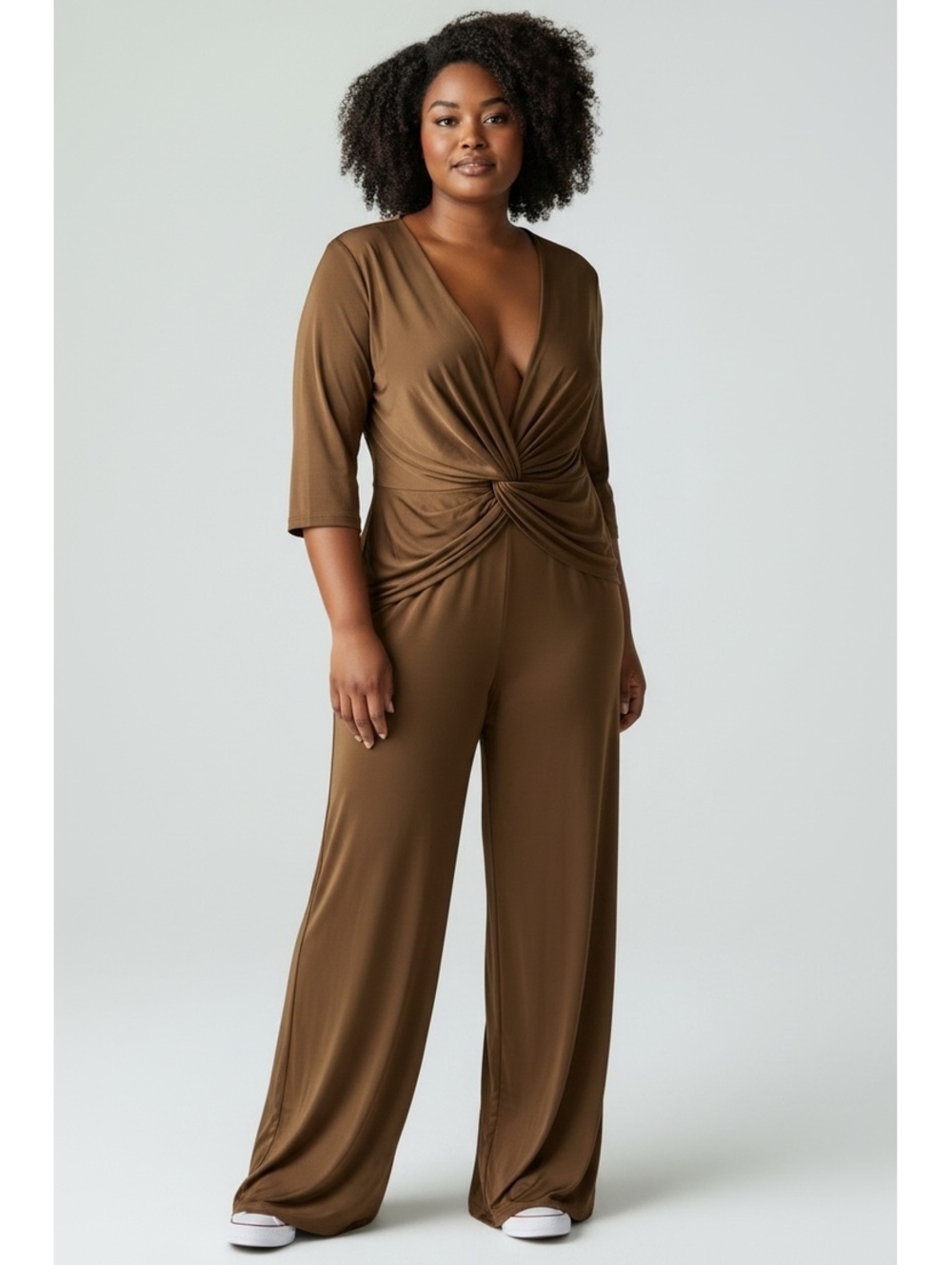 Zara Women's Brown Long Sleeve Twist Front Jumpsuit, Size Large